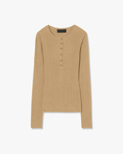 KYRIE SILK KNIT SWEATER IN CAMEL