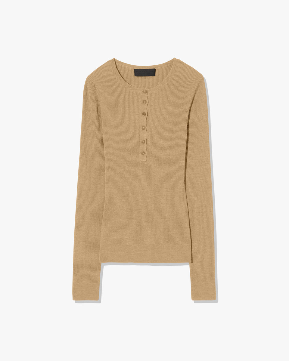 KYRIE SILK KNIT SWEATER IN CAMEL