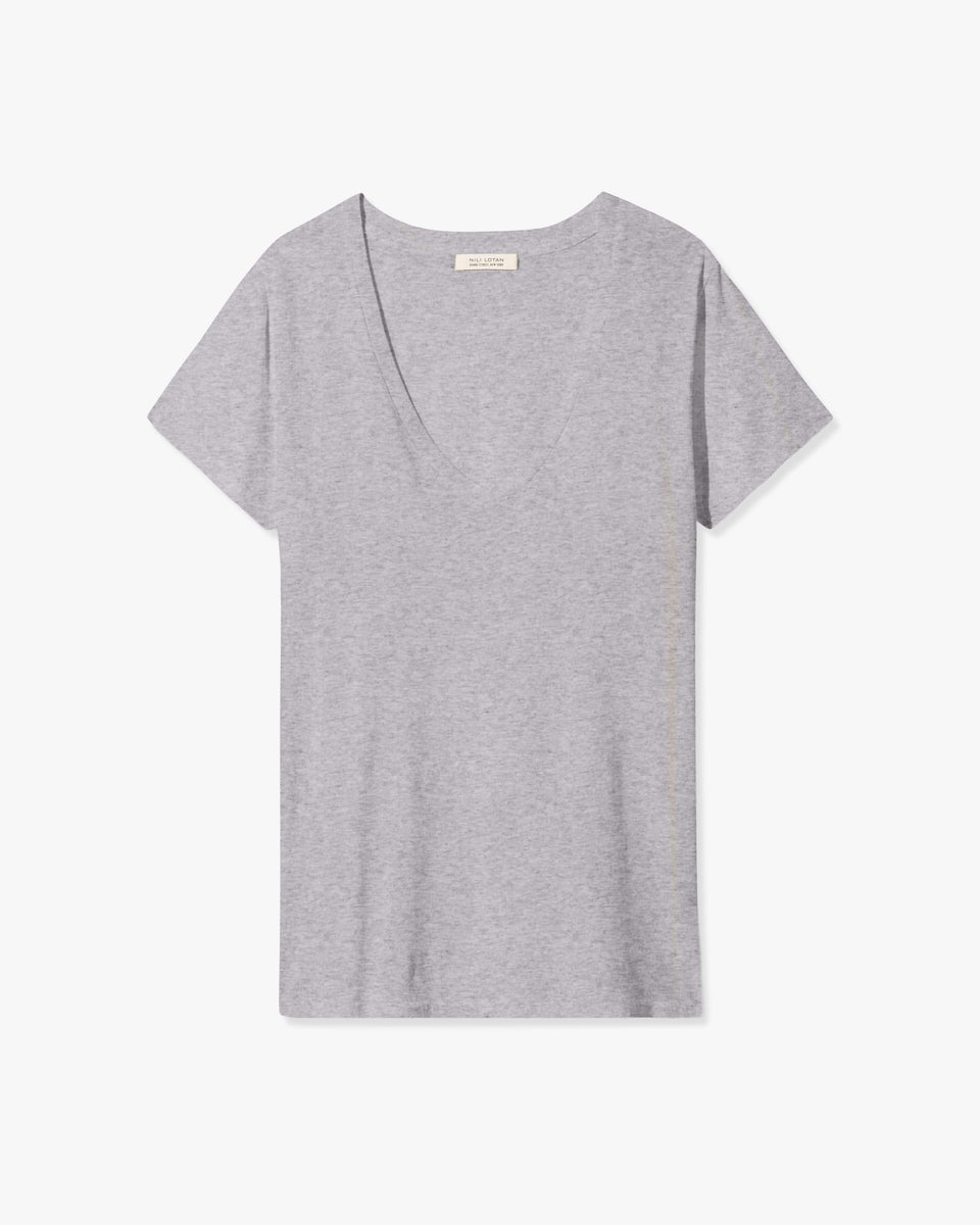 CAROL VNECK TEE SHIRT IN HEATHER GREY