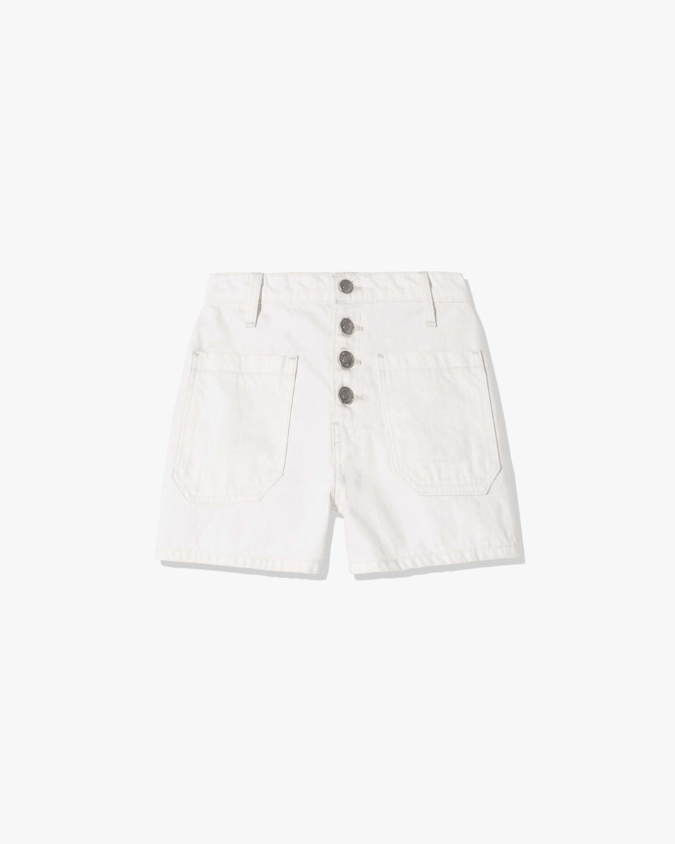HARLEY DENIM SHORT | Women's Exposed Shank Closure And Patch