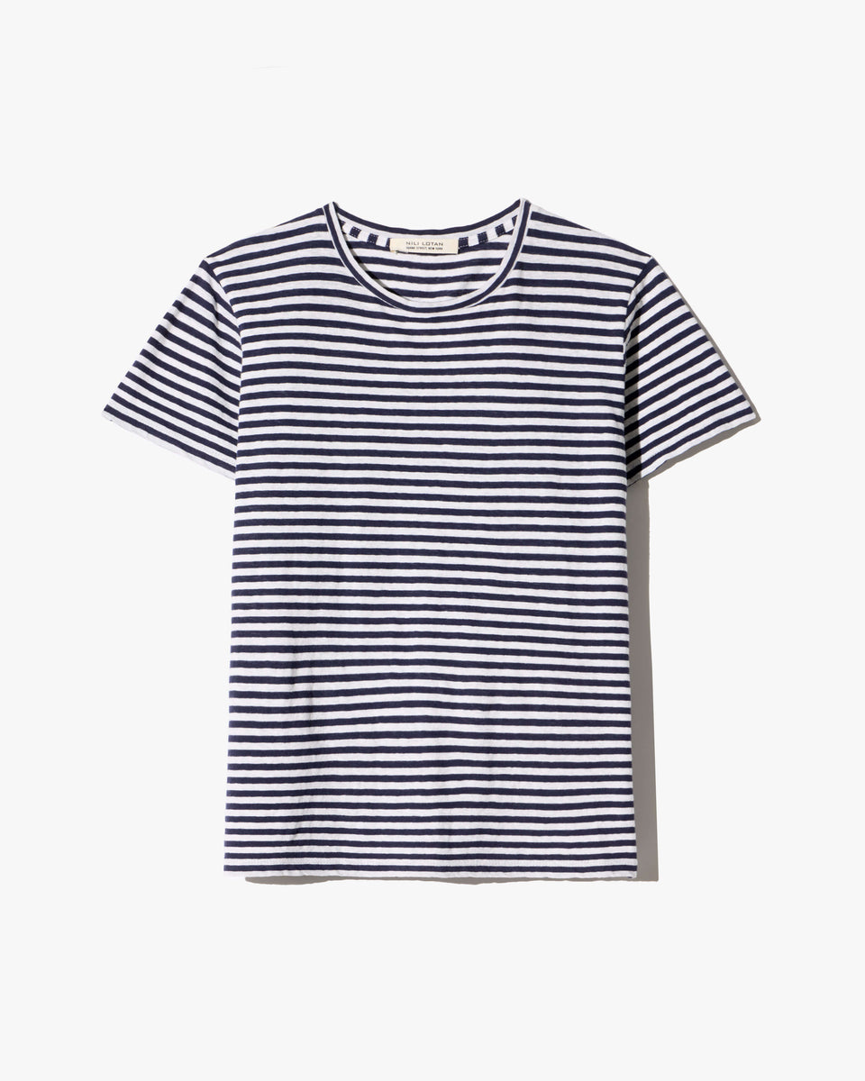 LANA CREWNECK TEE IN WHITE/DARK NAVY STRIPE