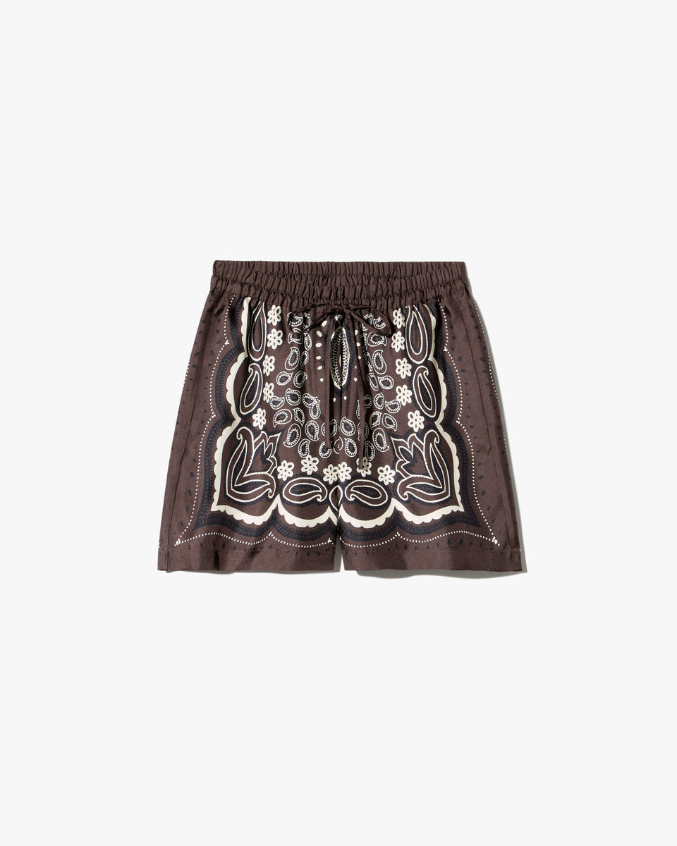 FRANCES SILK SHORT IN BROWN/ IVORY BANDANA PRINT