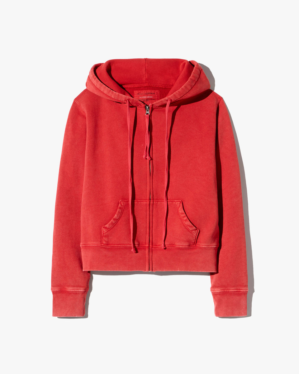 CALLIE ZIP UP NL PRINT HOODIE IN WASHED RED/BLACK PRINT
