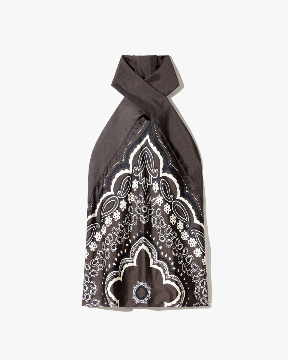 SOLAL SILK HALTERNECK TOP IN BROWN/ IVORY BANDANA PRINT