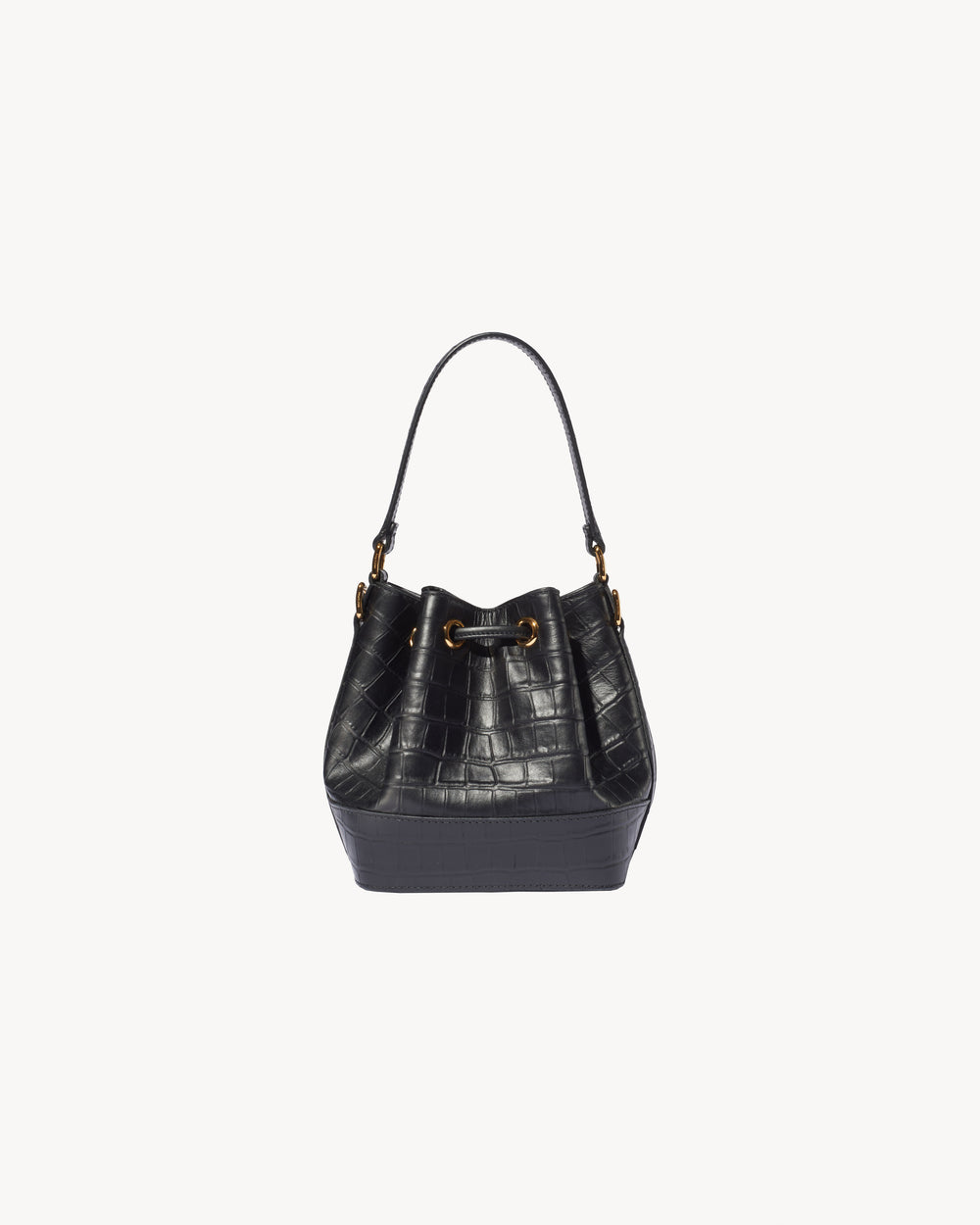 BRIGITTE MINI BUCKET BAG IN BLACK AND GOLD