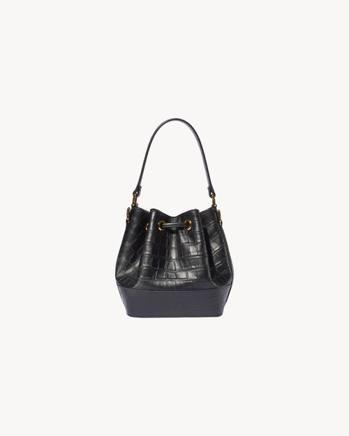 BRIGITTE MINI BUCKET BAG IN BLACK AND GOLD