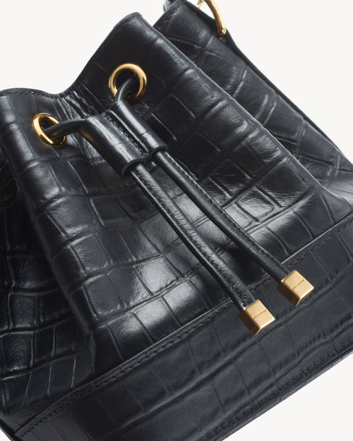 BRIGITTE MINI BUCKET BAG IN BLACK AND GOLD