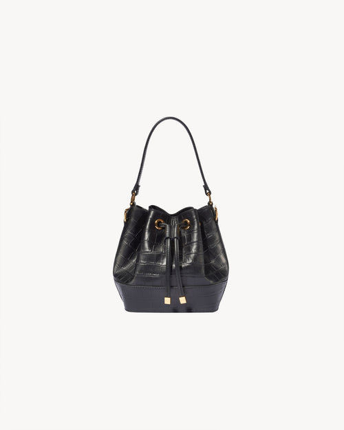 BRIGITTE MINI BUCKET BAG IN BLACK AND GOLD