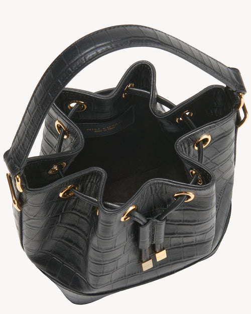 BRIGITTE MINI BUCKET BAG IN BLACK AND GOLD