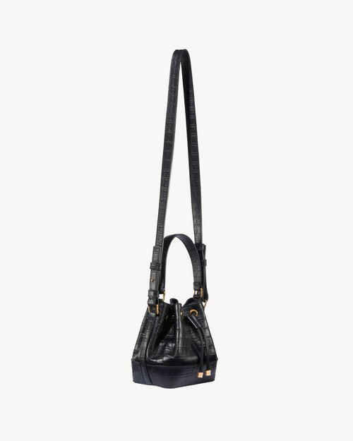 BRIGITTE MINI BUCKET BAG IN BLACK AND GOLD