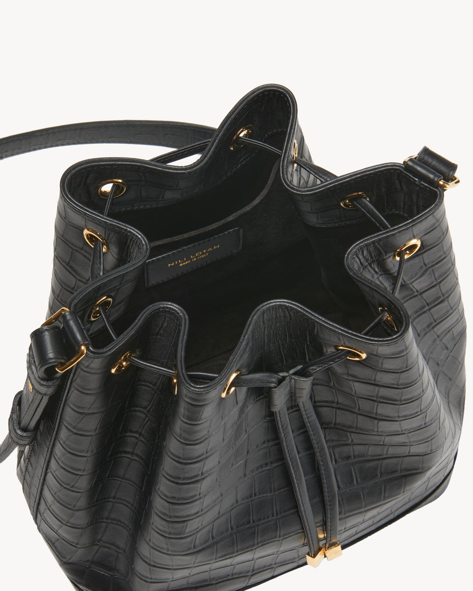 BRIGITTE BUCKET BAG IN BLACK AND GOLD