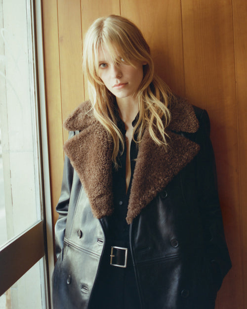 JAYDEN LEATHER COAT IN BLACK
