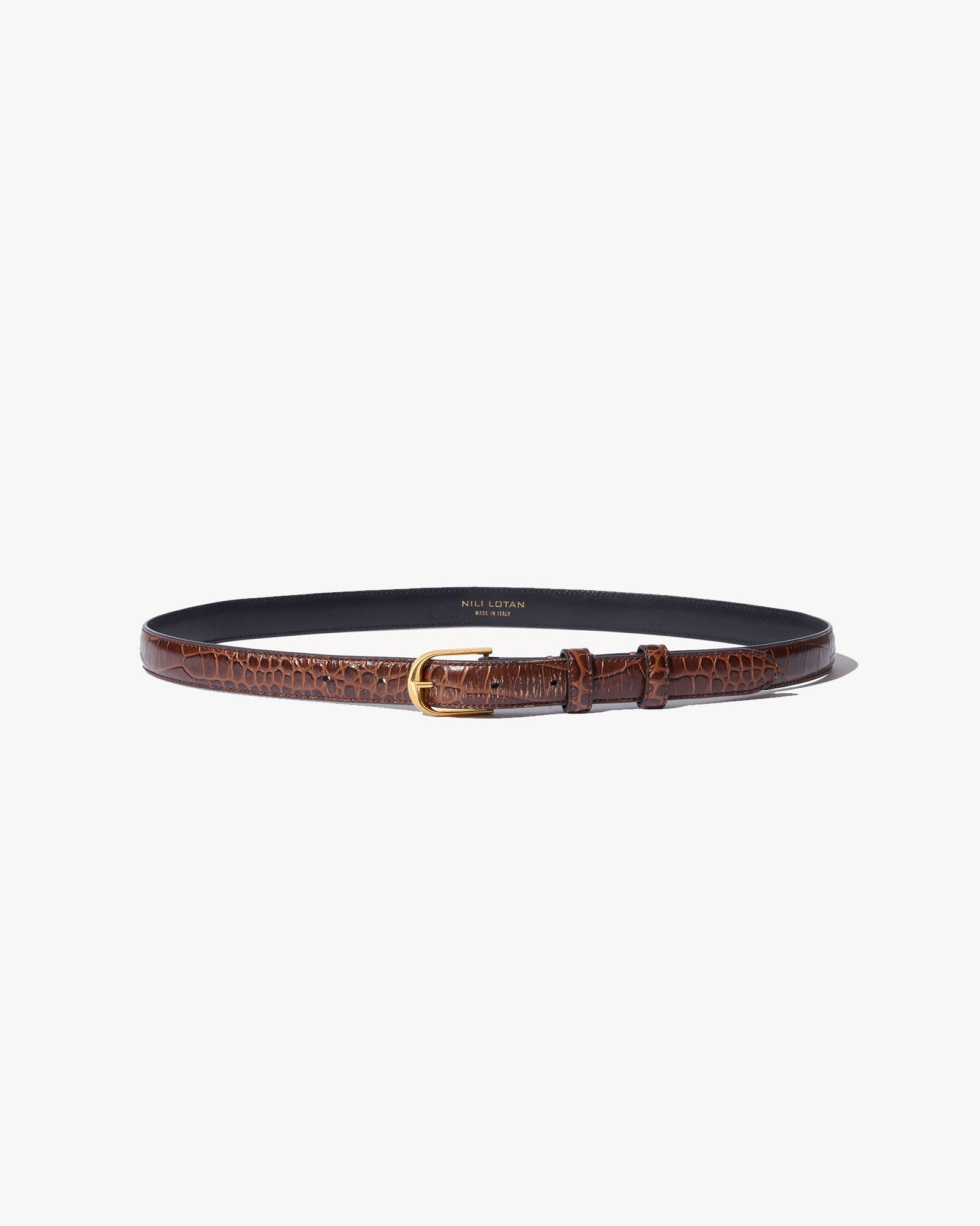 JANE BELT | Women's Solid Brass Buckle Croc Embossed Calfskin