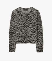 KEELAH CASHMERE CARDIGAN IN PEBBLE GREY HEATHER/BLACK CHEETAH