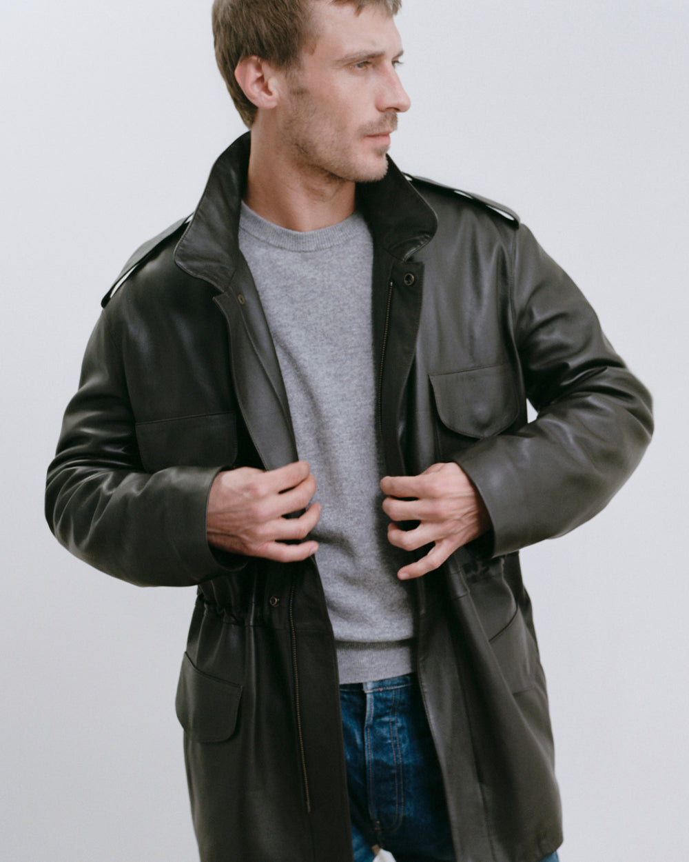 LIRI LEATHER JACKET IN DARK MOSS