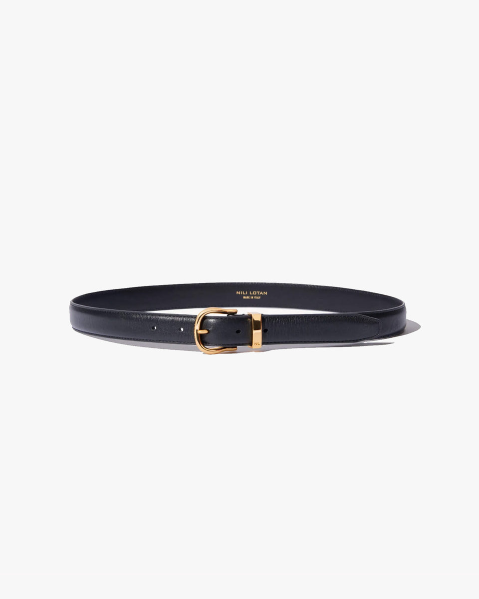 LOUISE BELT IN BLACK W/SHINY BRASS BUCKLE