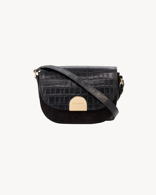 LE ELLIE SADDLE BAG IN BLACK AND GOLD