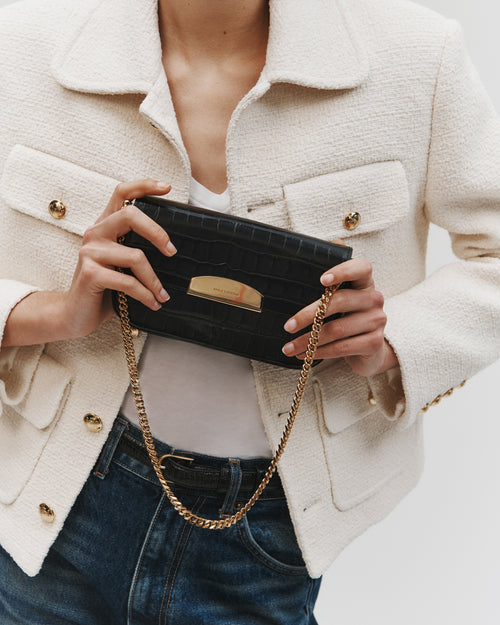 LE MIA CHAIN BAG IN BLACK AND GOLD