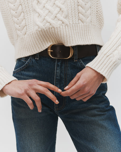 NILI BELT IN DARK BROWN W/ANTIQUE BRASS BUCKLE