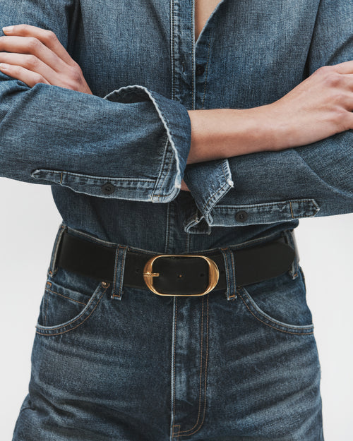 NILI BELT IN BLACK W/ANTIQUE BRASS BUCKLE