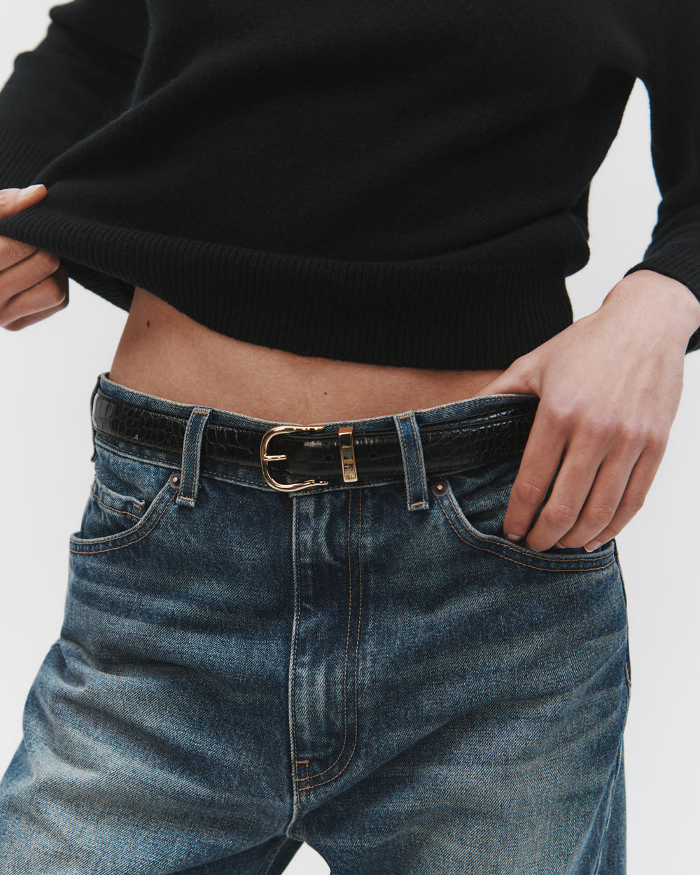 LOUISE BELT IN BLACK W/SHINY BRASS BUCKLE
