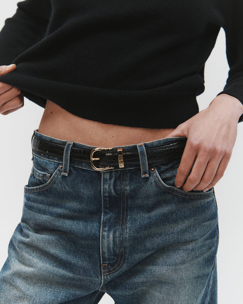 LOUISE BELT IN BLACK W/SHINY BRASS BUCKLE