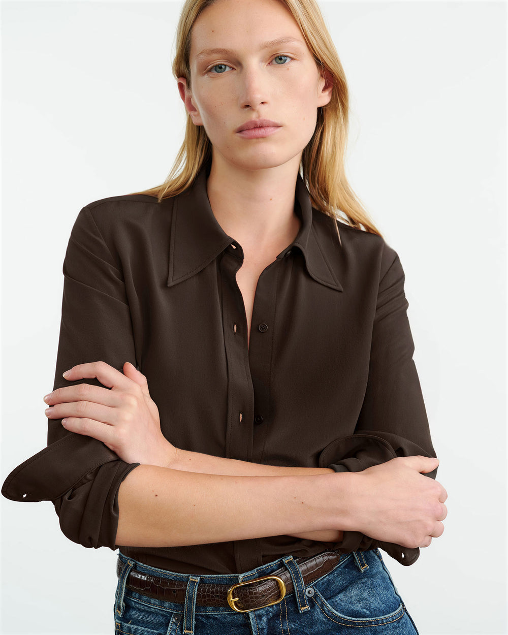 SIMONE SILK SHIRT IN DARK BROWN