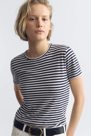 LANA CREWNECK TEE IN WHITE/DARK NAVY STRIPE