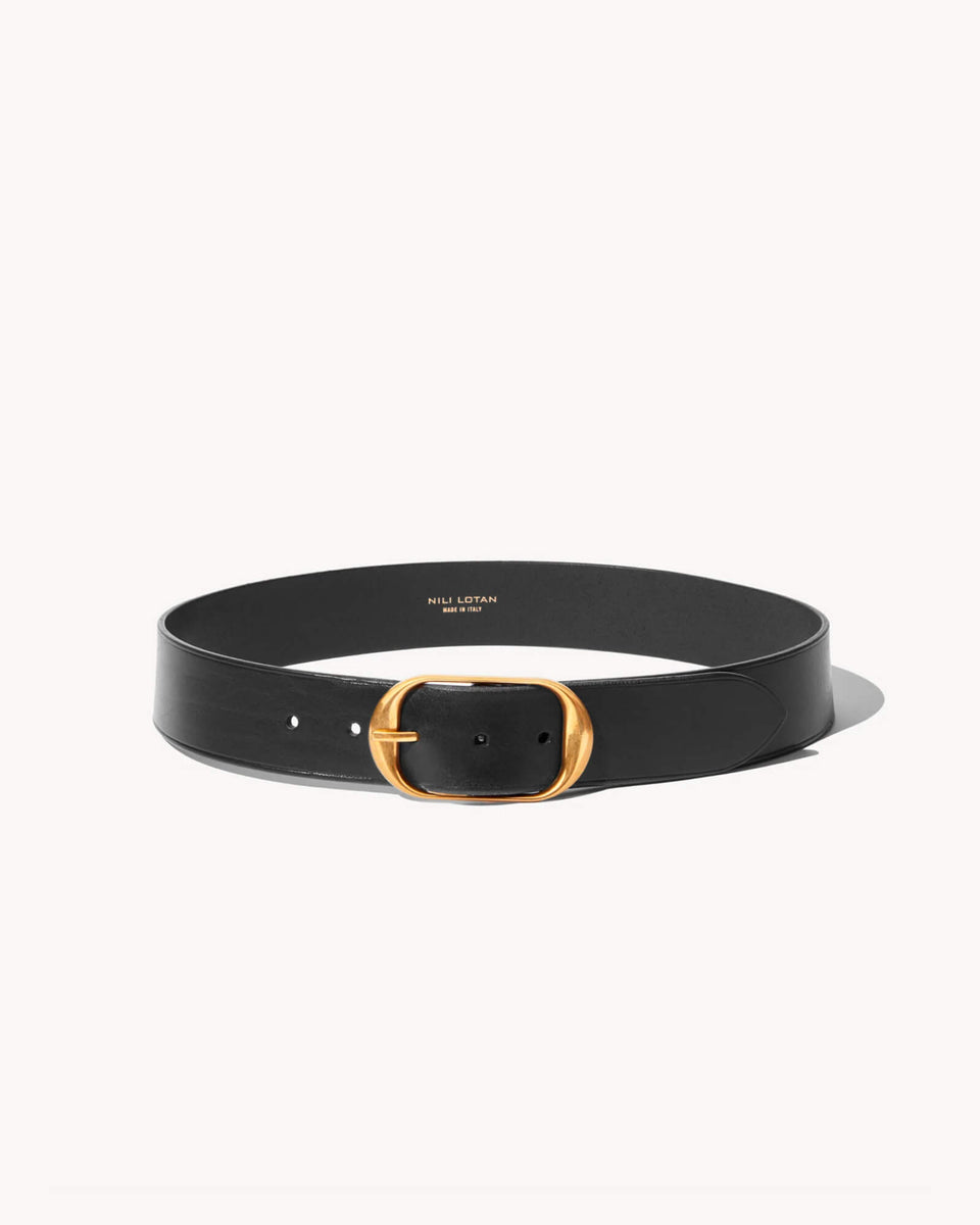 NILI BELT IN BLACK W/ANTIQUE BRASS BUCKLE