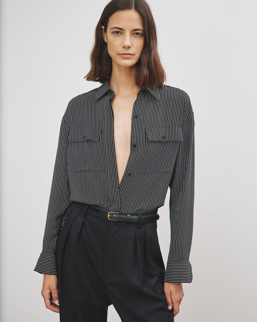 Nili Lotan stripe-print silk shirt - Black