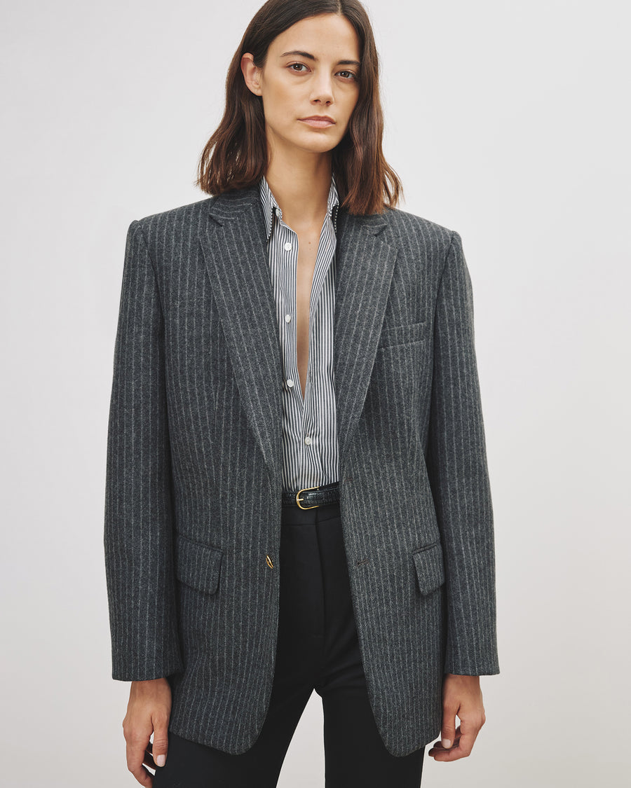 GREY MELANGE PINSTRIPE