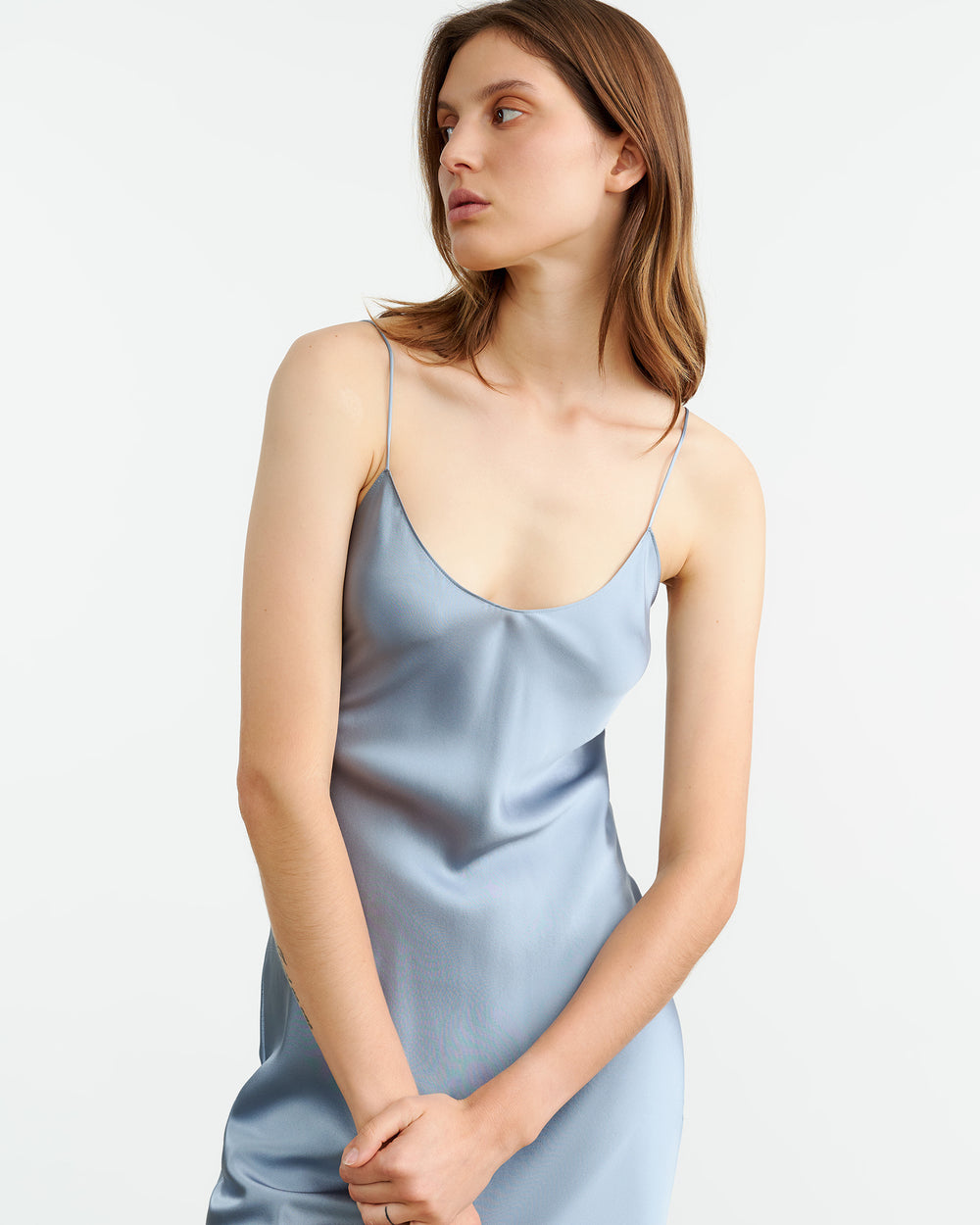 CAMI SILK GOWN IN VINTAGE BLUE