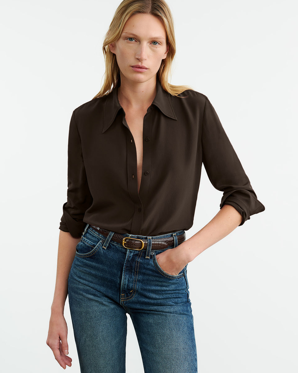 SIMONE SILK SHIRT IN DARK BROWN