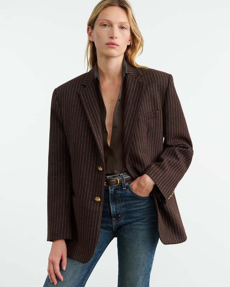 ROMAIN BLAZER IN ESPRESSO PINSTRIPES