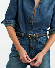 LOUISE BELT IN BLACK W/SHINY BRASS BUCKLE