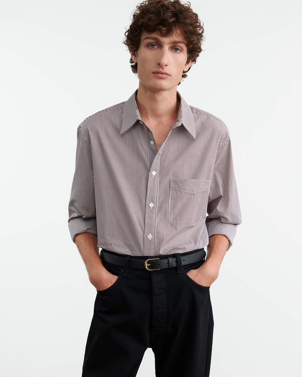 FINN SHIRT IN MINI BROWN STRIPE