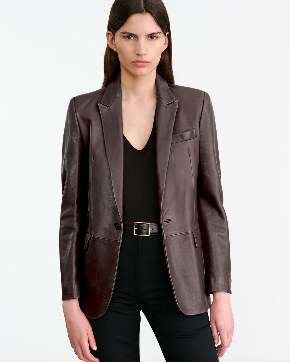 BELMONDE LEATHER TAILORED JACKET IN BORDEAUX