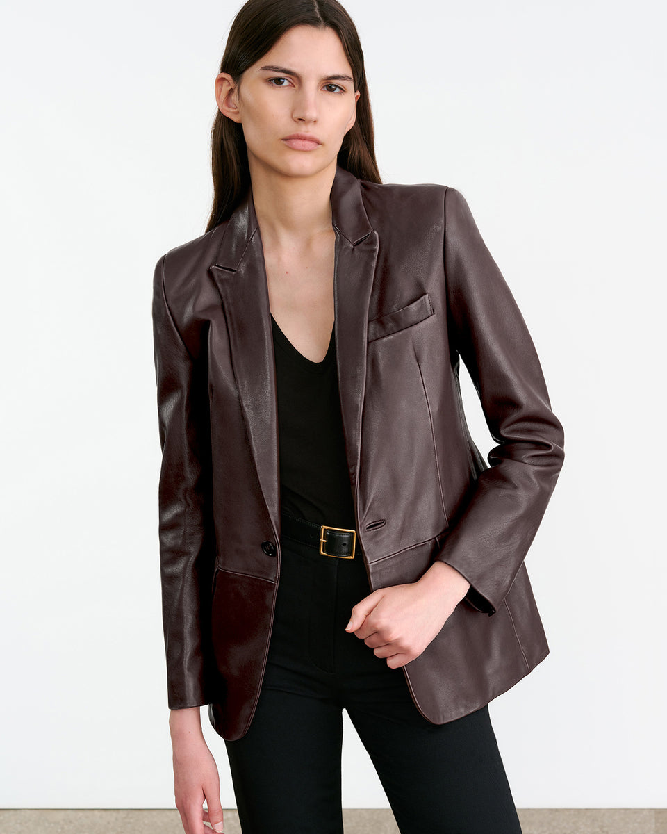 BELMONDE LEATHER TAILORED JACKET IN BORDEAUX