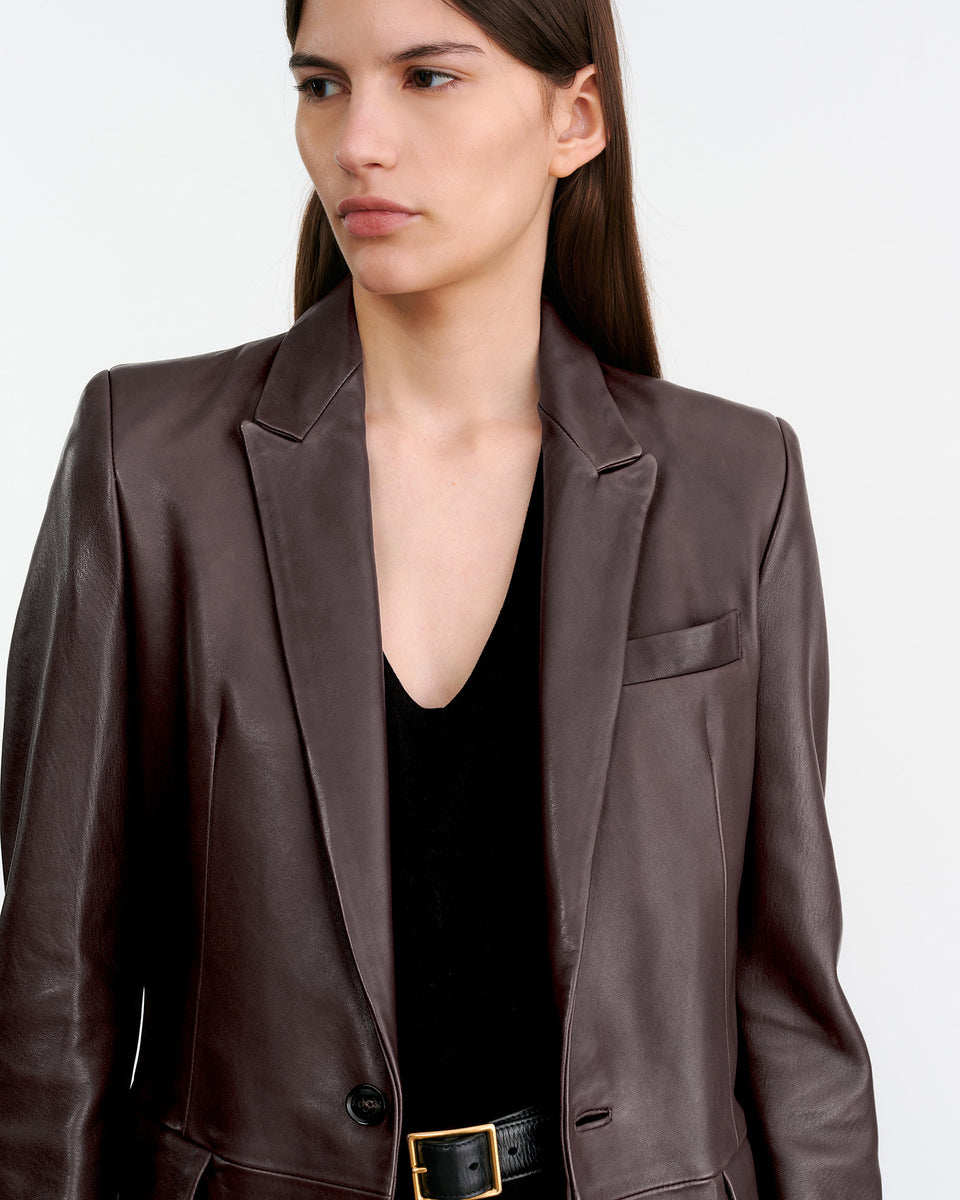 BELMONDE LEATHER TAILORED JACKET IN BORDEAUX