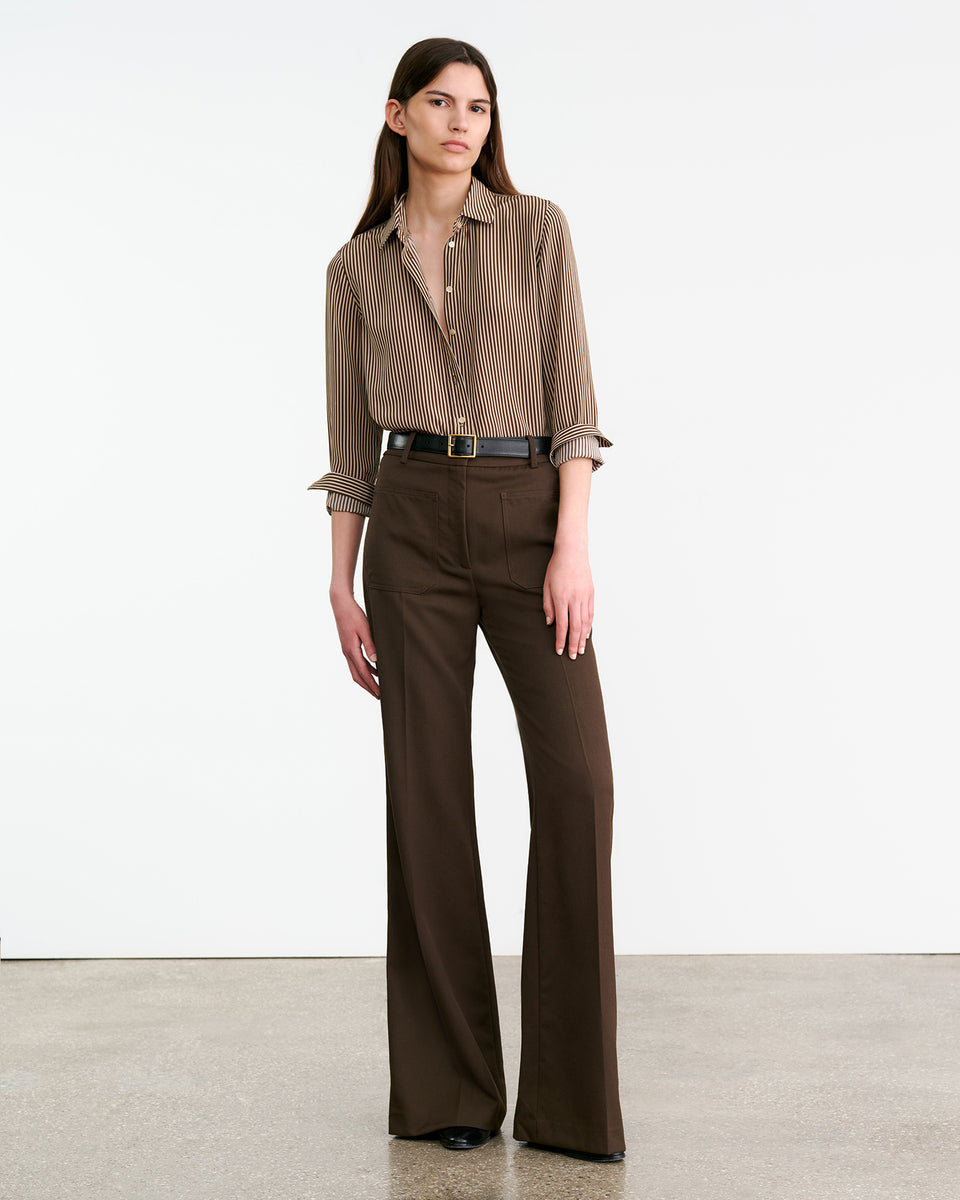 GAIA SILK SHIRT IN CHOCOLATE STRIPES