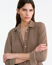 GAIA SILK SHIRT IN CHOCOLATE STRIPES