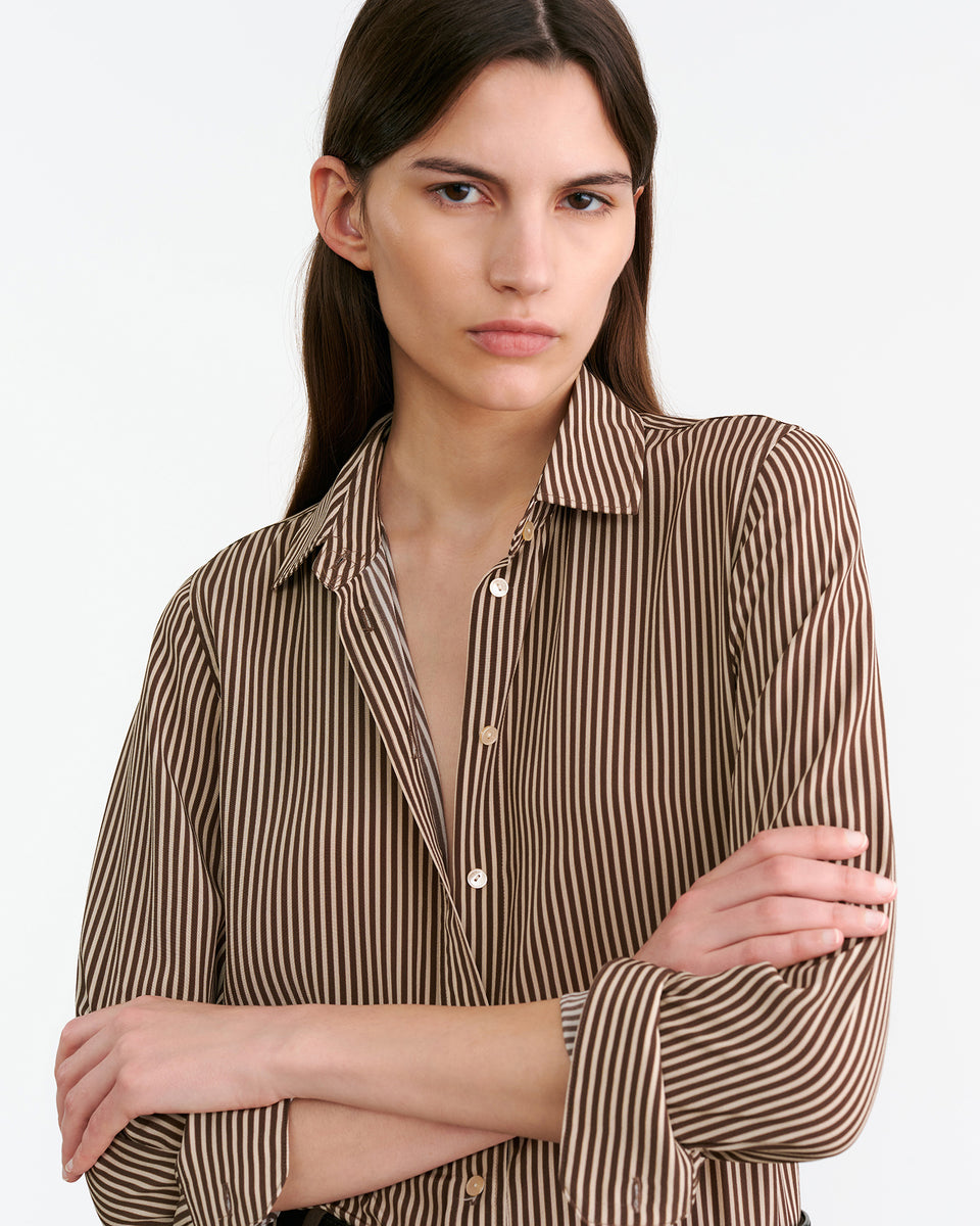 GAIA SILK SHIRT IN CHOCOLATE STRIPES