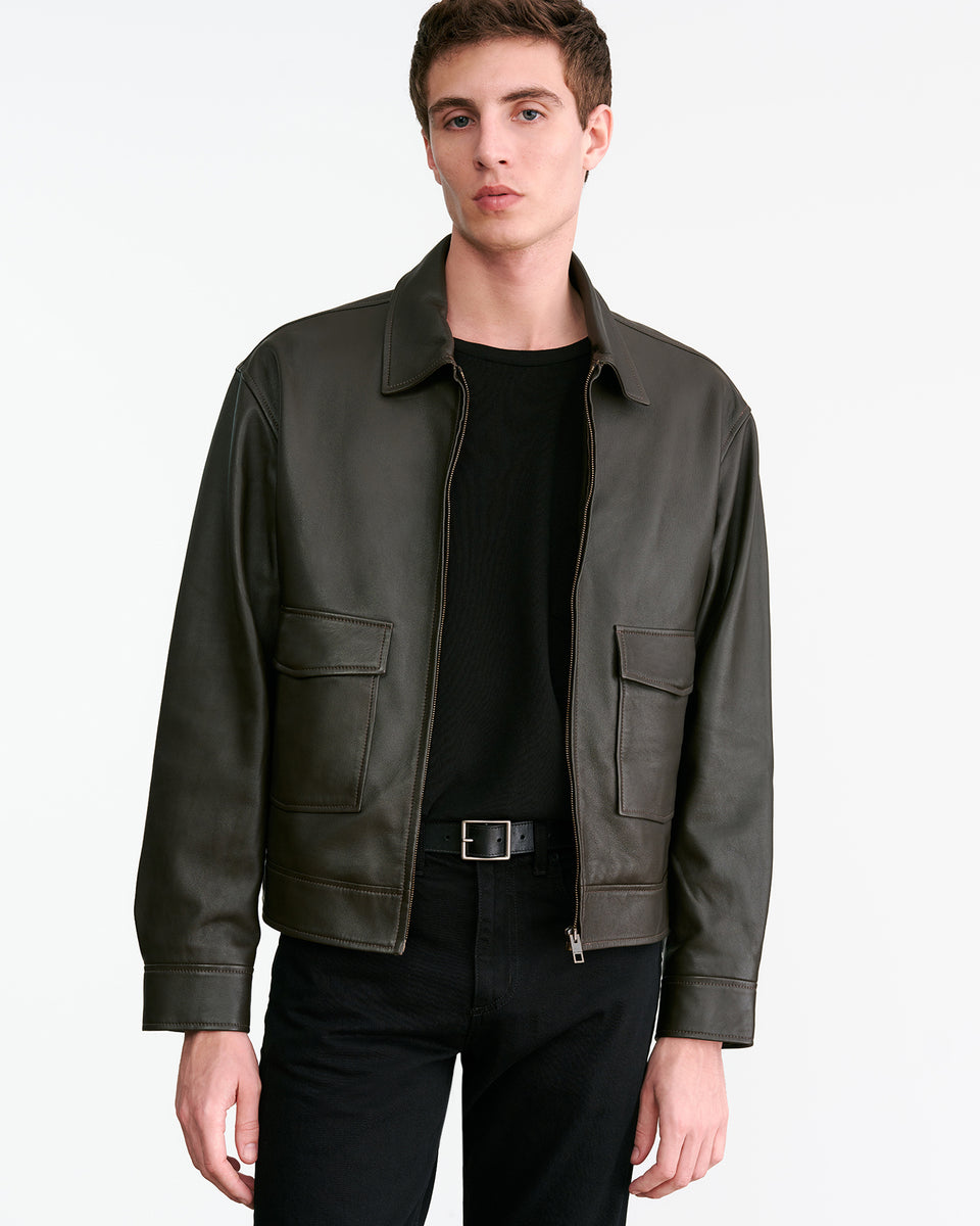 MAJORCA LEATHER JACKET IN DARK MOSS