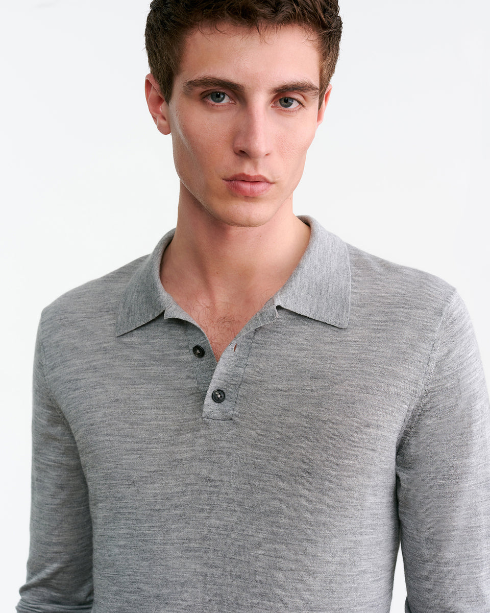 LUDO POLO SWEATER IN MEDIUM GREY MELANGE