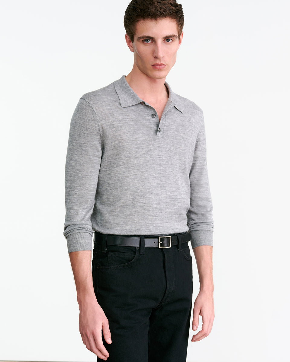 LUDO POLO SWEATER IN MEDIUM GREY MELANGE