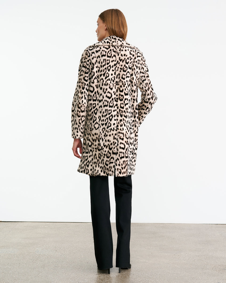CRYSTAL SHEARLING COAT IN SNOW LEOPARD