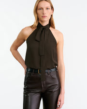 ALLA HALTERNECK TOP IN CHOCOLATE BROWN