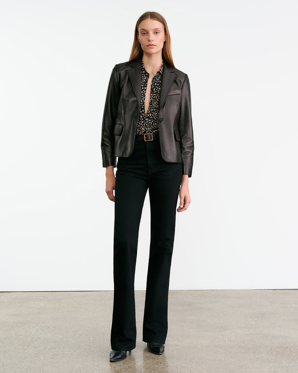 GAIA SILK SHIRT IN BLACK/STONE CHEETAH PRINT