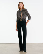 GAIA SILK SHIRT IN BLACK/STONE CHEETAH PRINT