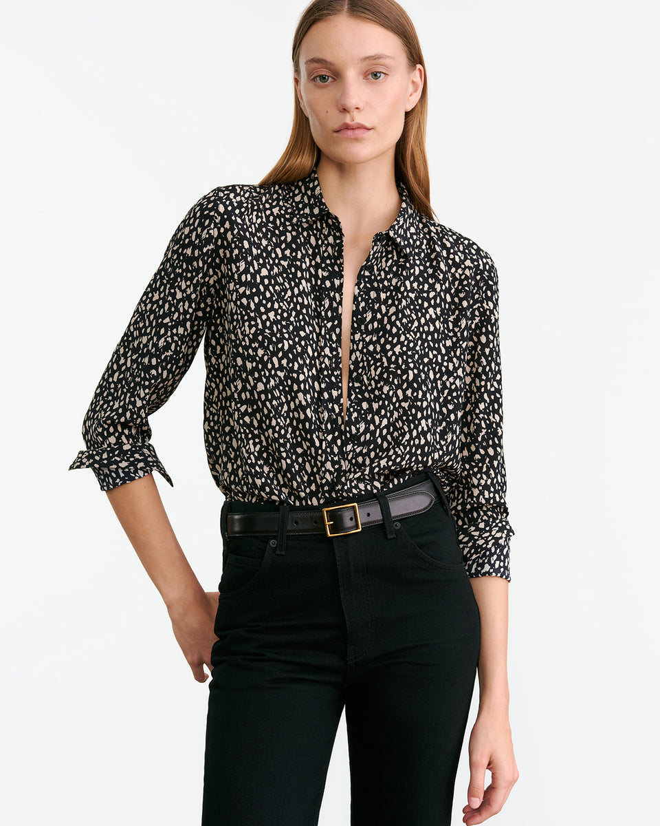 GAIA SILK SHIRT IN BLACK/STONE CHEETAH PRINT
